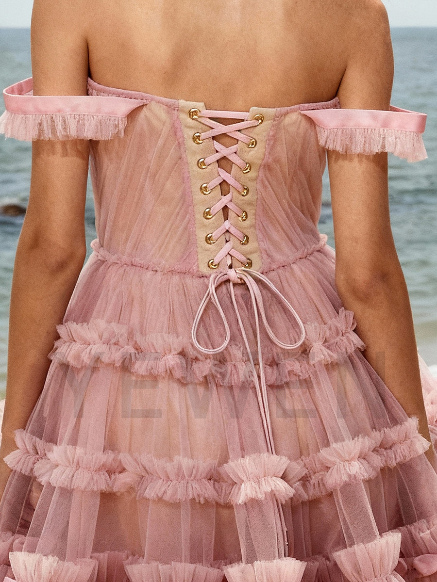 Dusty Pink Short Prom Dress Tulle Holiday Mini Nigh Party Dress