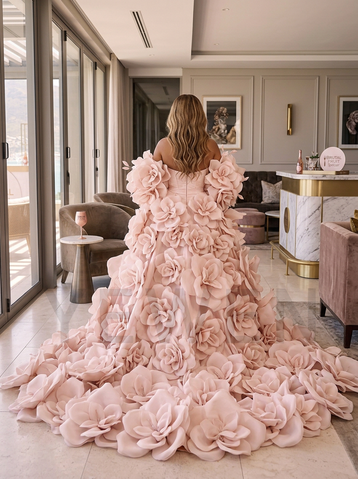 Luxury 3D Handcrafted Floral Cape with Mermaid Gown YD260824