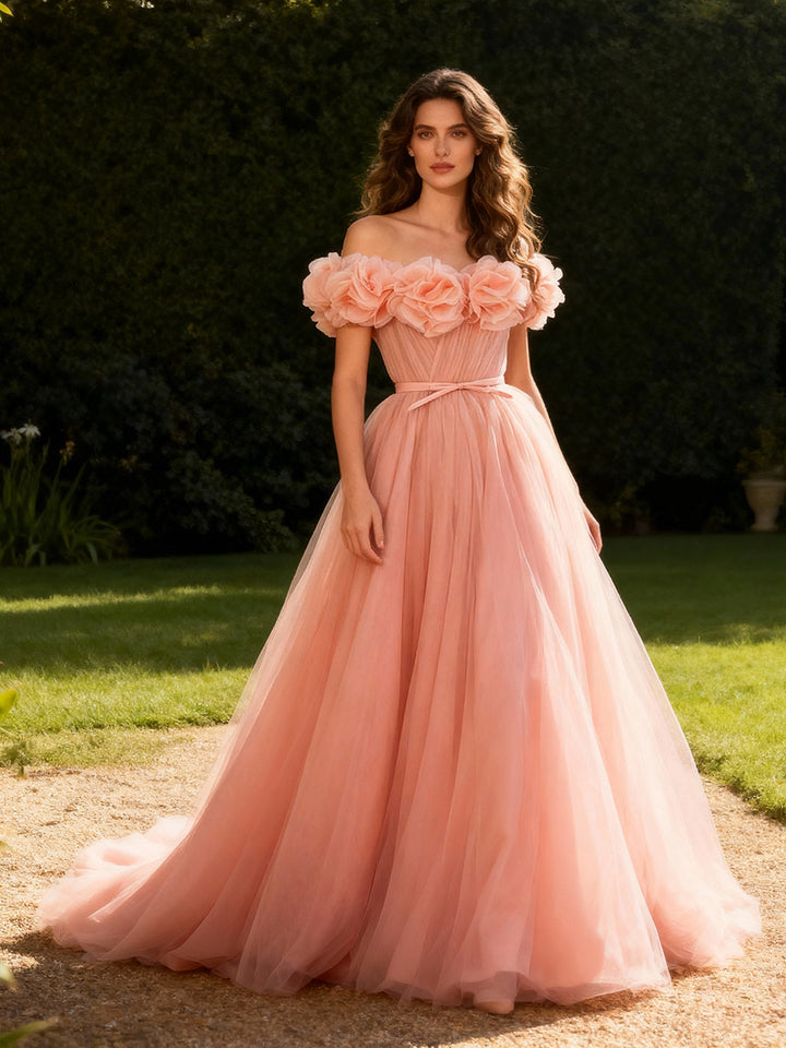 Peach Tulle Dress for Wedding Guest Luxury Off Shoulder Prom Dress