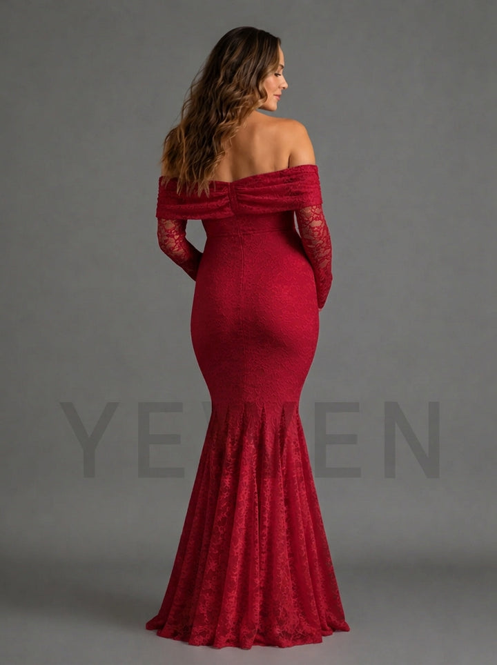 Red Lace Maternity Maxi Dress for Baby Shower