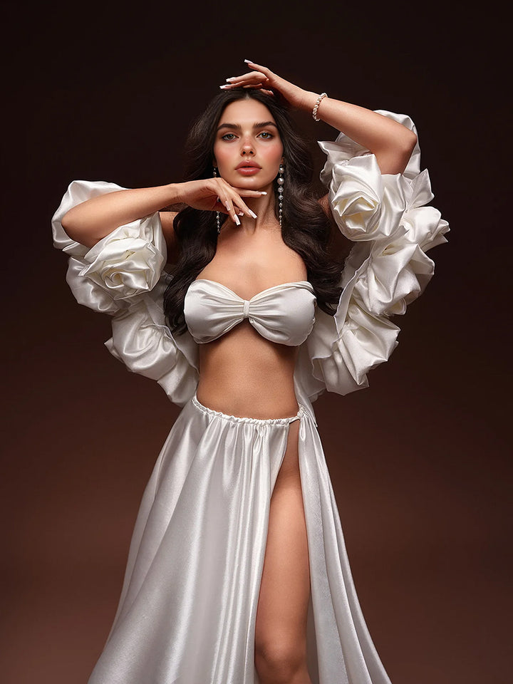 3 Piece Set Hand Flower Cape with Top and Maxi Skirt Fancy Photoshoot Props