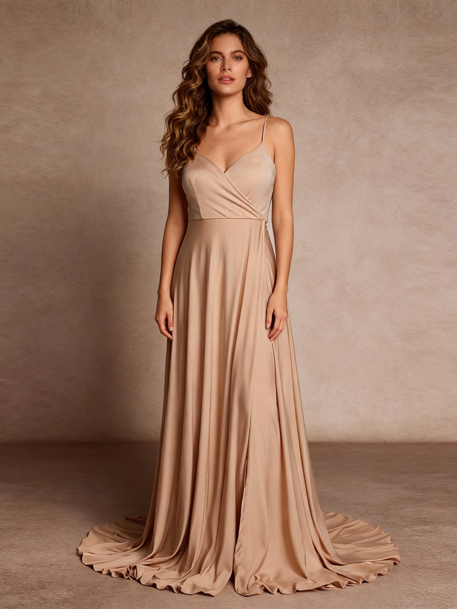 Sling Dress Elegant Women Elastic Mini Short Spaghetti Strap Dresses 22W-24W / Champagne