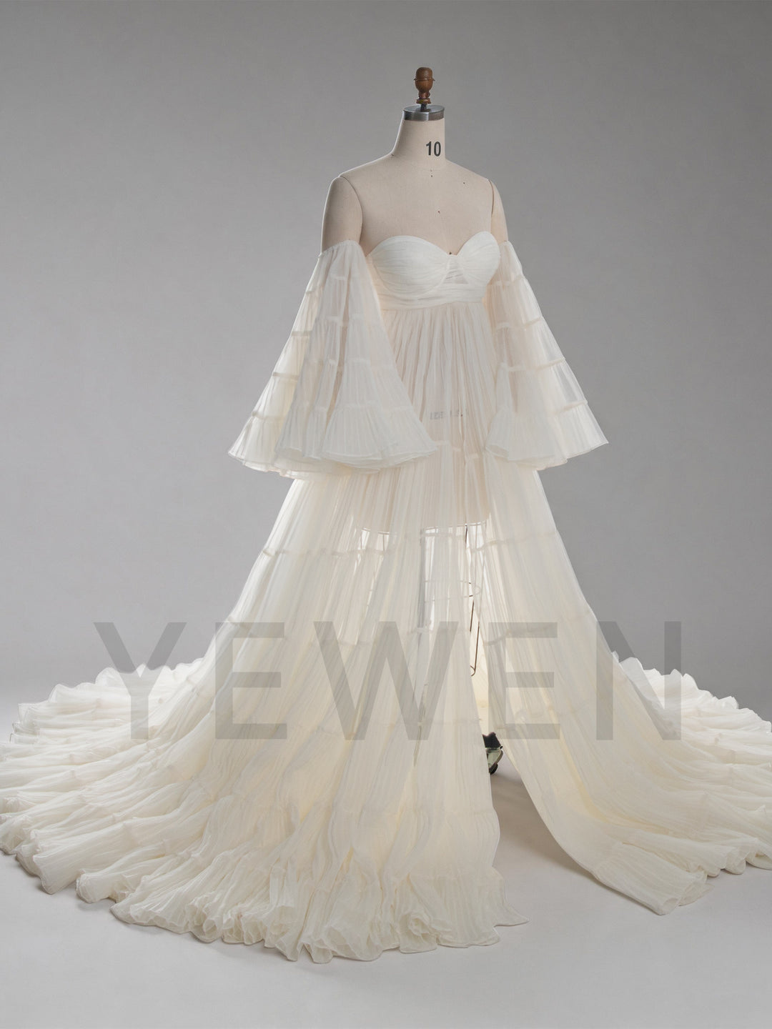 Cream Organza Pleated Maternity Gown for Baby Shower YW260305