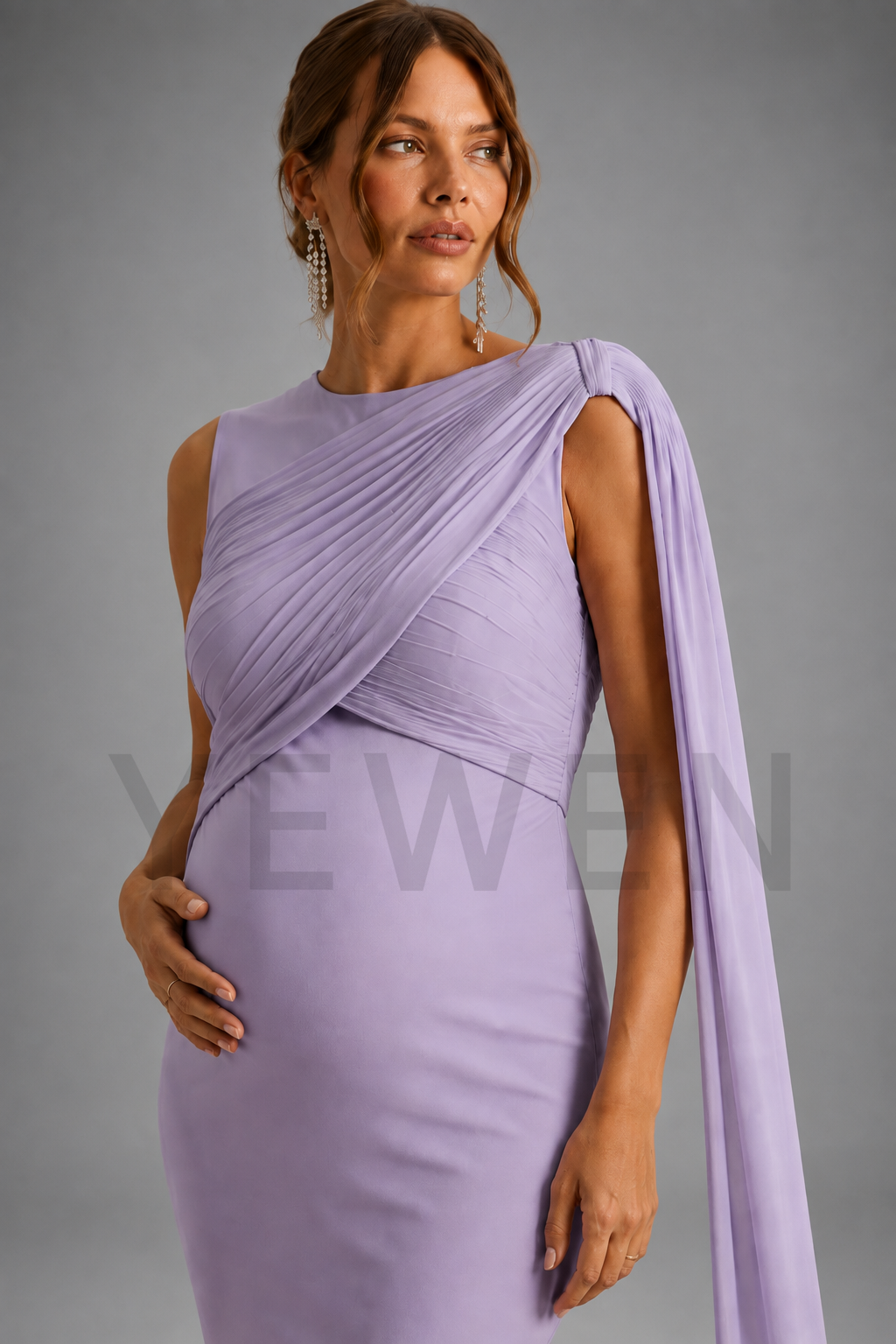 Elegant Lilac Ruched Bodice Maternity Mermaid Gown Baby Shower Dress L-26813