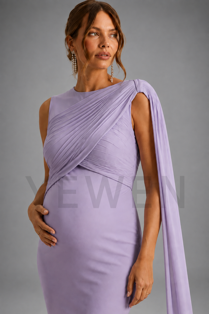 Elegant Lilac Ruched Bodice Maternity Mermaid Gown Baby Shower Dress L-26813