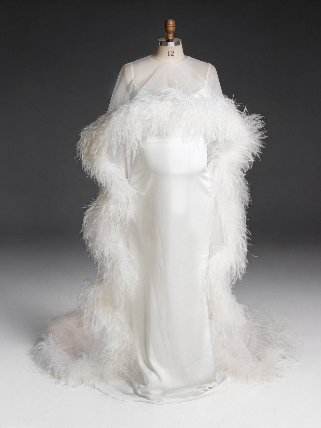 Ivory Sheer Cape Ostrich Feather Maternity Baby Shower Dress YW2610068