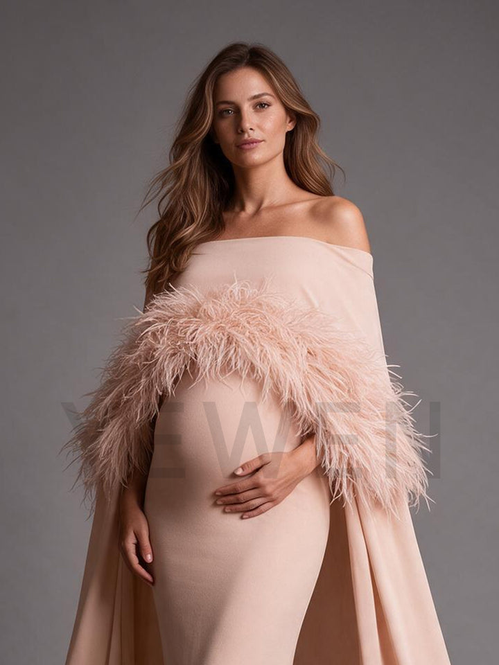 Ostrich Feather Cape Mermaid Maternity Dress for Baby Shower YW2609232