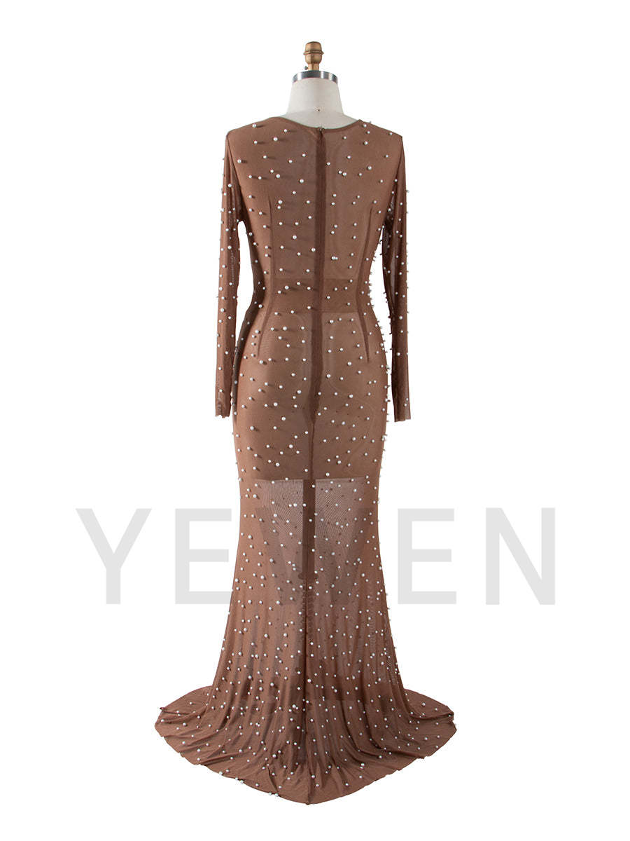 Stretchy Mesh with Pearls Mermaid Maternity Dresses for Photoshoot YW250002