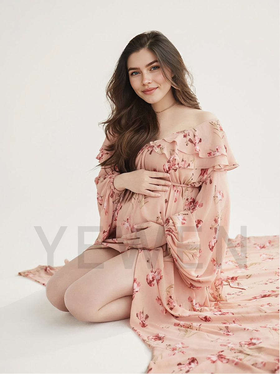 Printed Chiffon Maternity Dress for Photoshoot Pregnancy Dress Baby Sh yewendress Printed Chiffon Maternity Dress for Photoshoot Pregnancy Dress Baby Sh yewendress