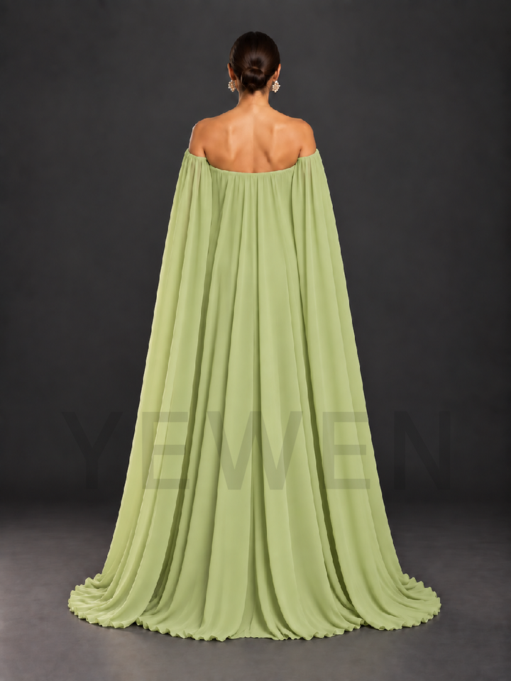 Off-Shoulder 3D Floral Maternity Gown with Long Cape HA260914