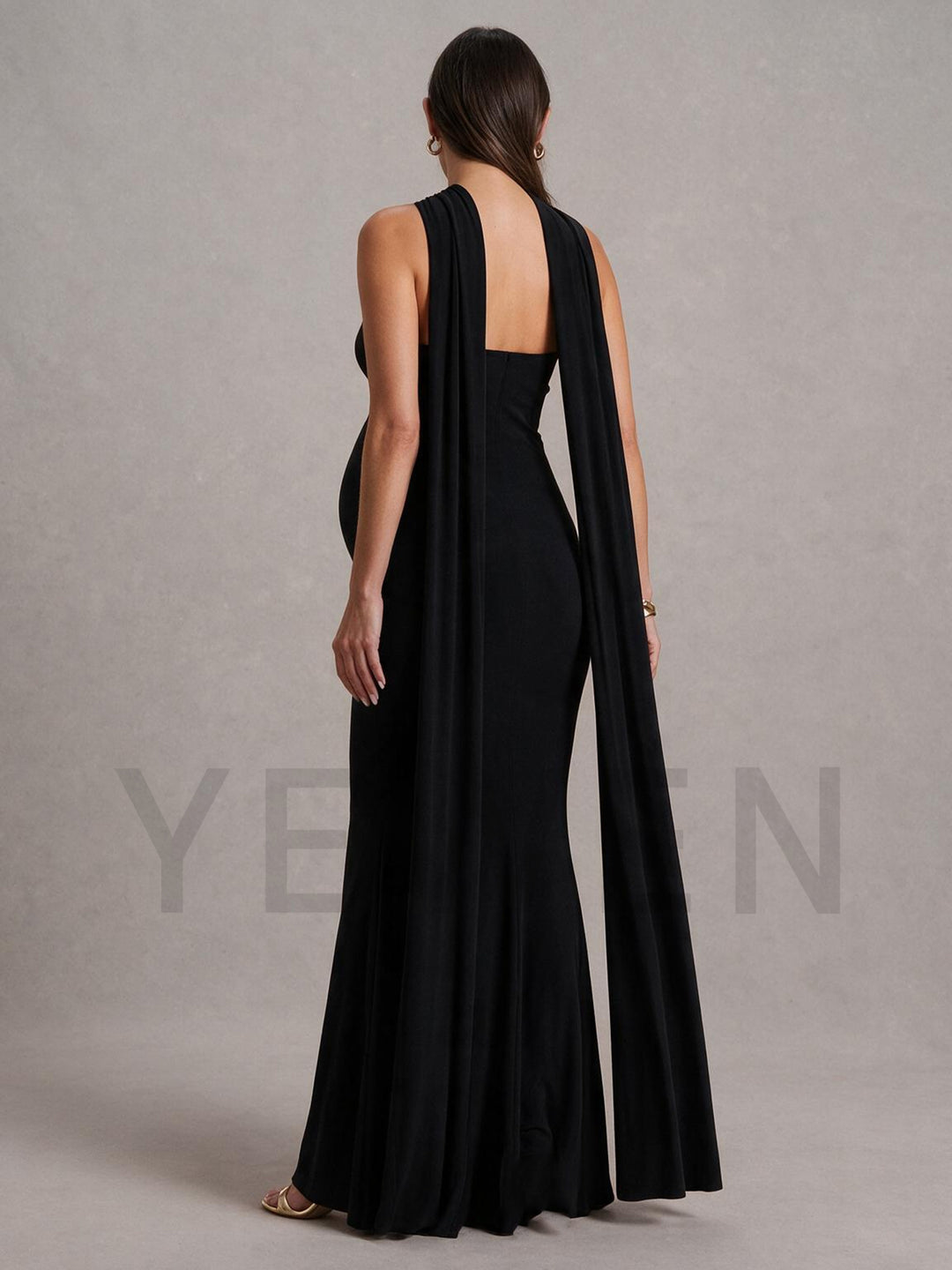 Halter Neck Keyhole Cape Maternity Dress for Baby Shower YM261006