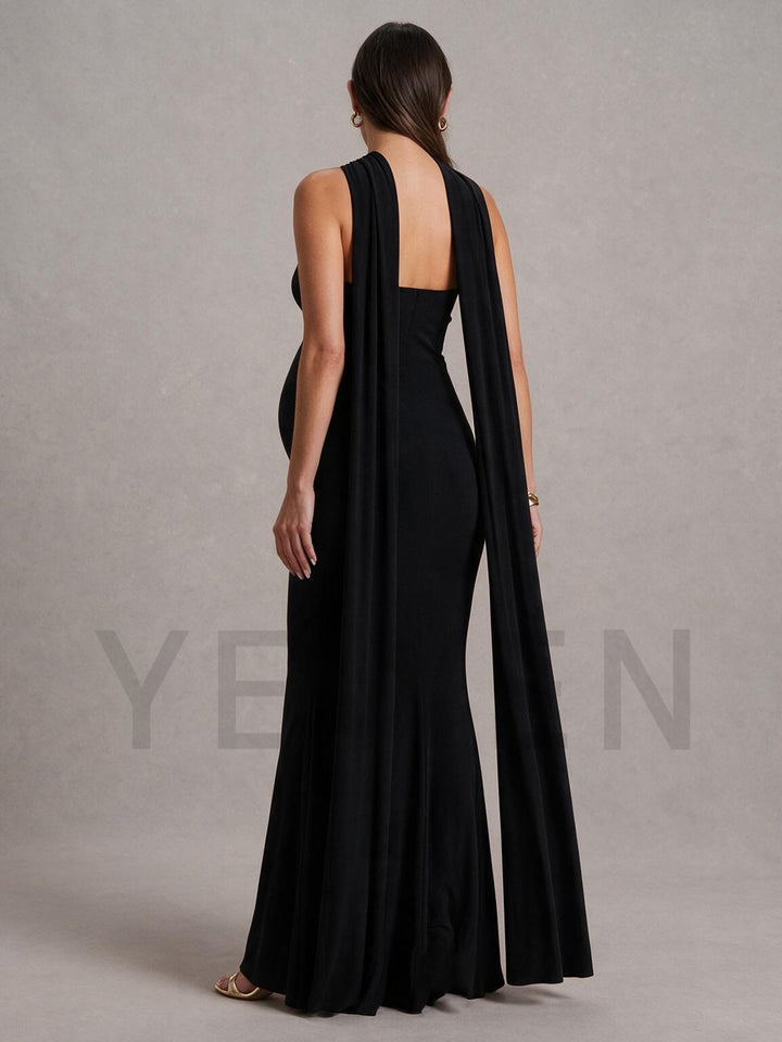 Halter Neck Keyhole Cape Maternity Dress for Baby Shower YM261006
