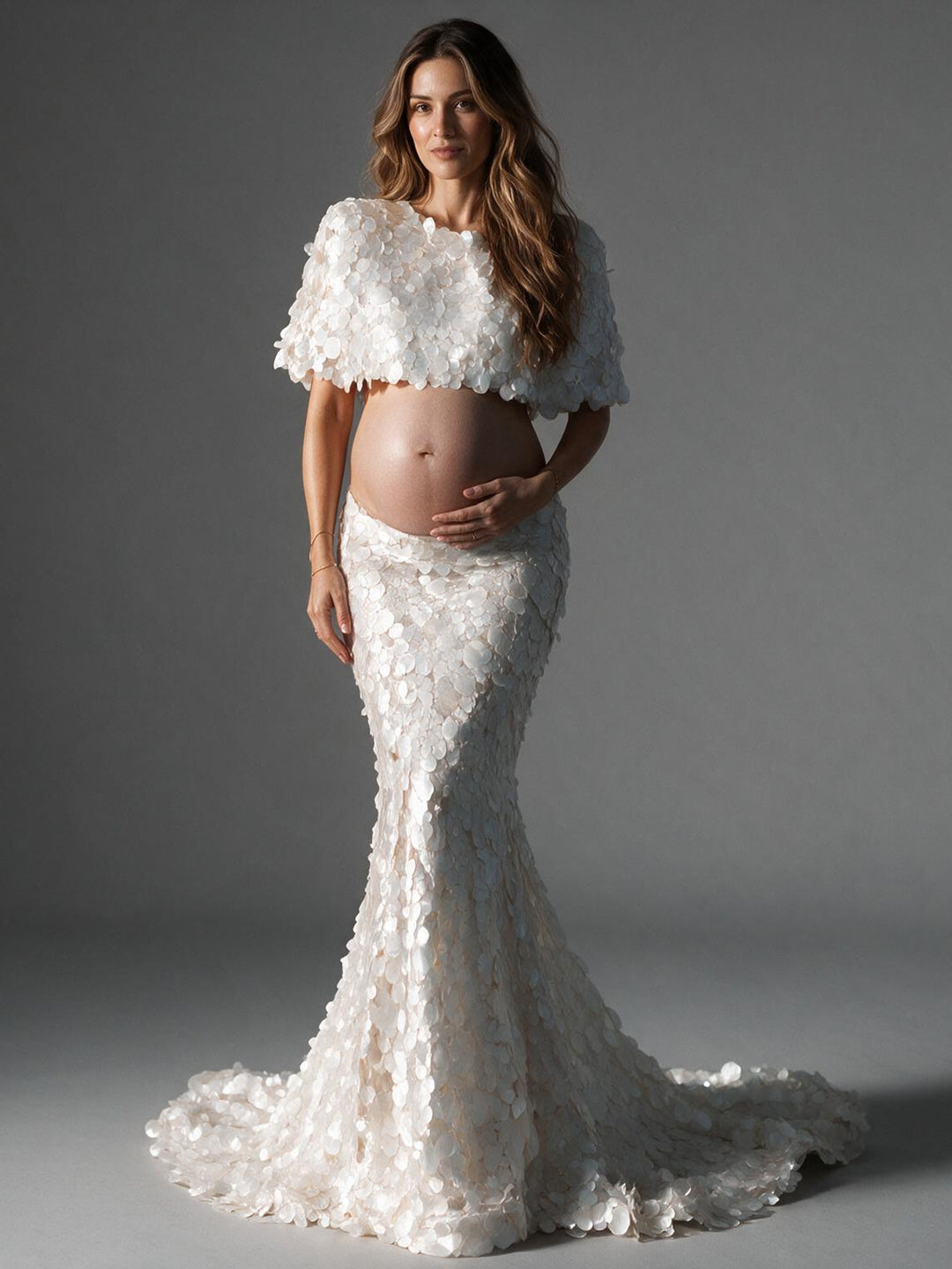 Two-piece Sequin Crop Top Maternity Gown for Photoshoot YW2610069