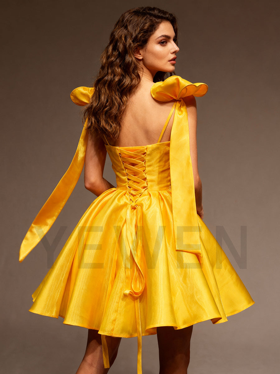 Modern Short Prom Dress Bow Ribbons Elegant Mini Cocktail Gown F25179