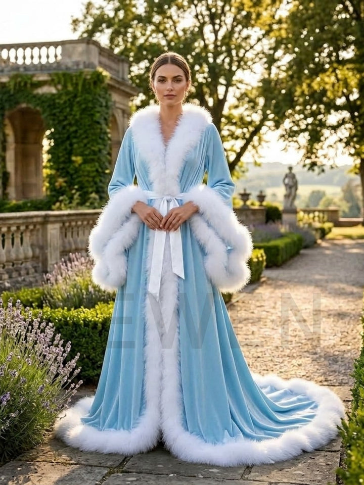 Christmas Robe with White Faux Fur Trim and Flared Sleeves YD261015
