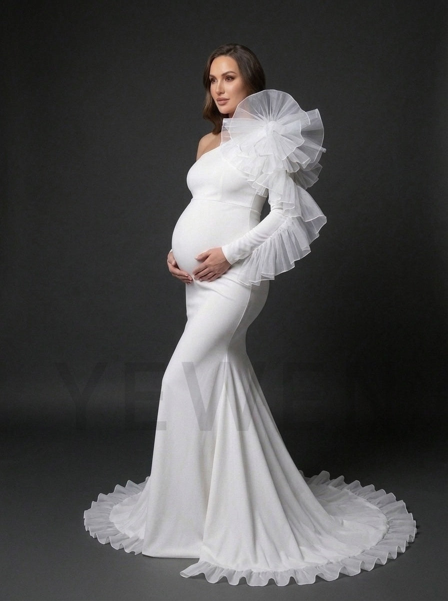 Long Sleeve One-Shoulder Mermaid Maternity Photoshoot Gown YD261017