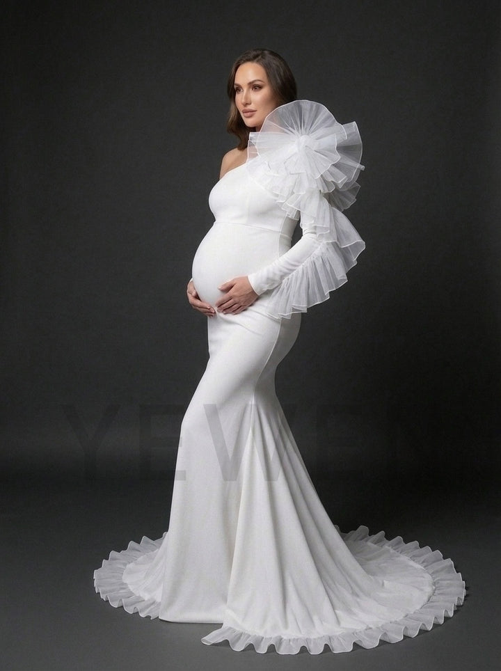 Long Sleeve One-Shoulder Mermaid Maternity Photoshoot Gown YD261017