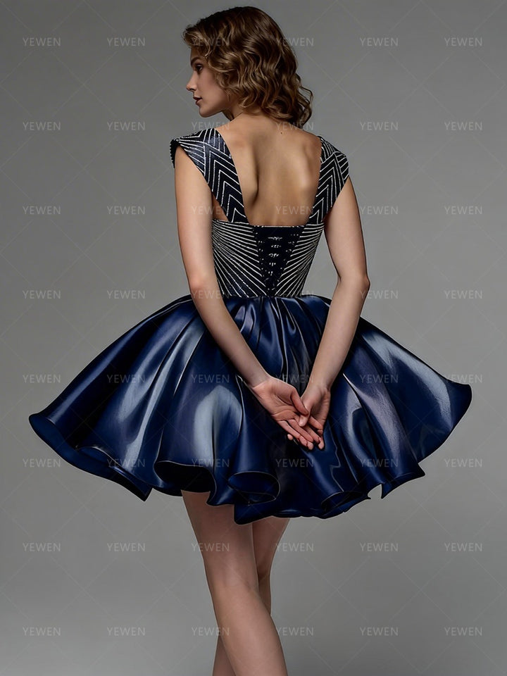 Cocktail Prom Navy Blue Short Prom Dress 2026 A Line Mini Cocktail Party Gown ...