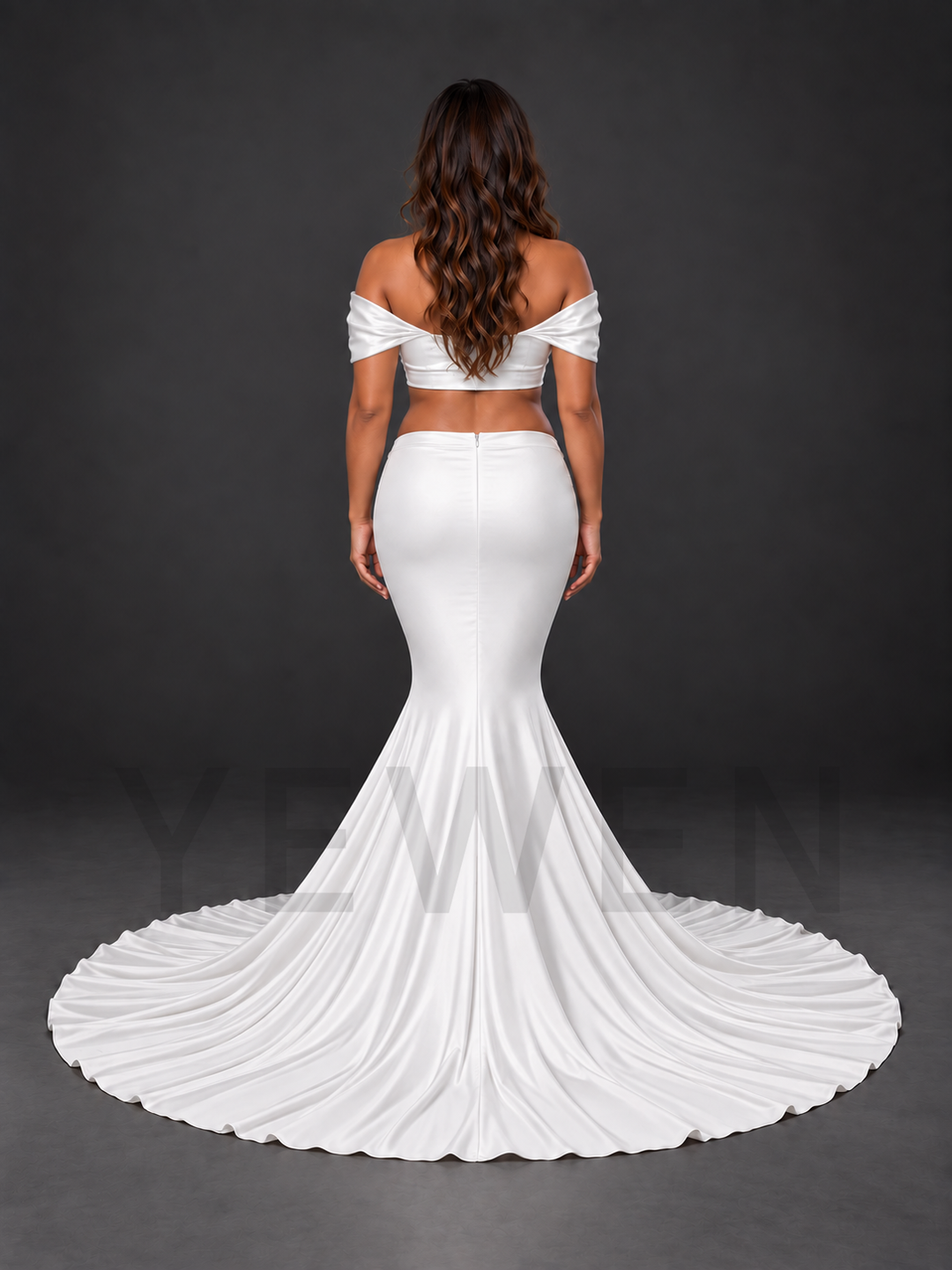 Two-Piece Off-Shoulder Bow Mermaid Maternity Photoshoot Gown HA260916