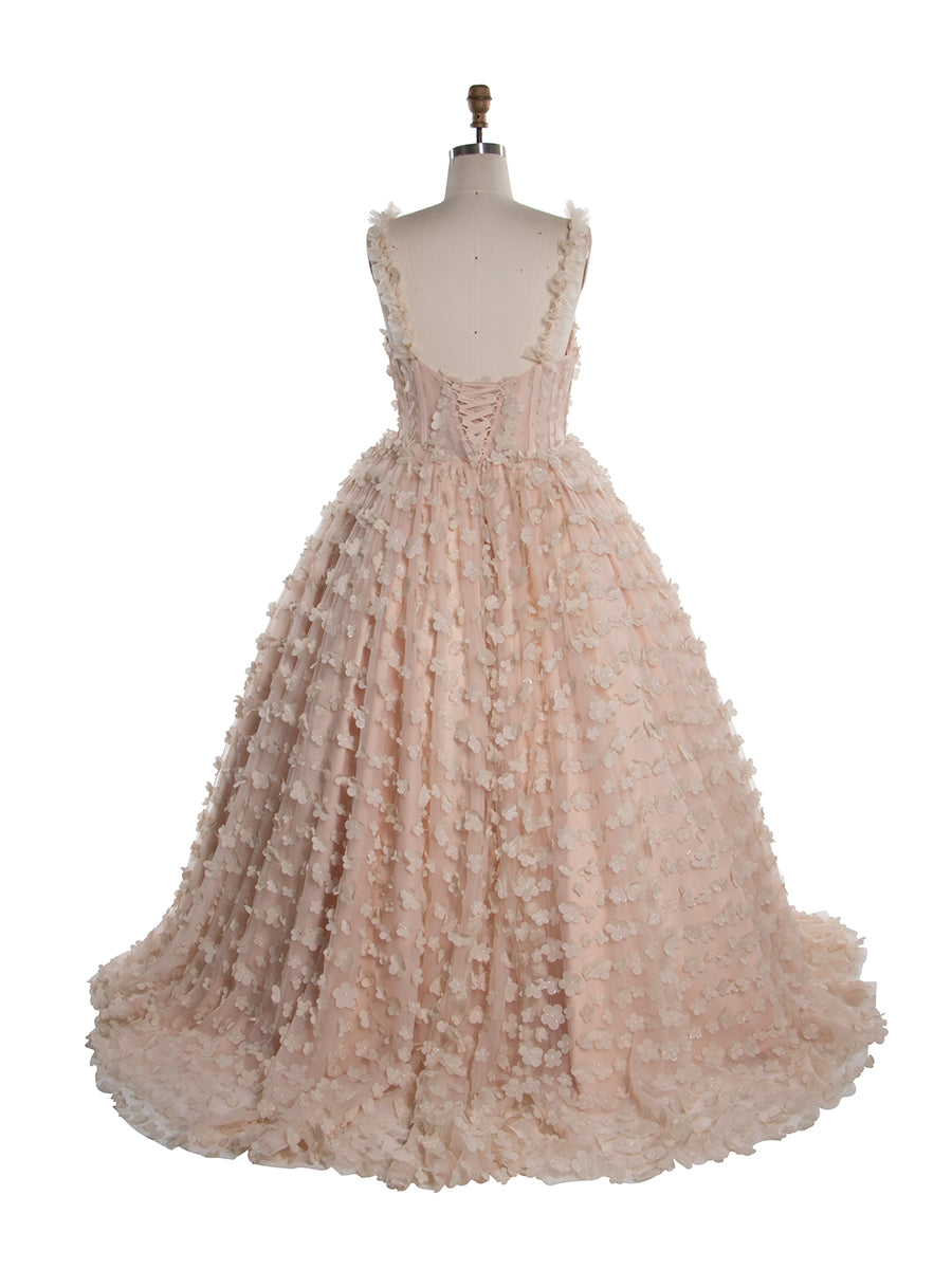 3D Flower Pink Flower Colord Wedding Dress Long Formal Dress Photo Shoot Dress YW221103