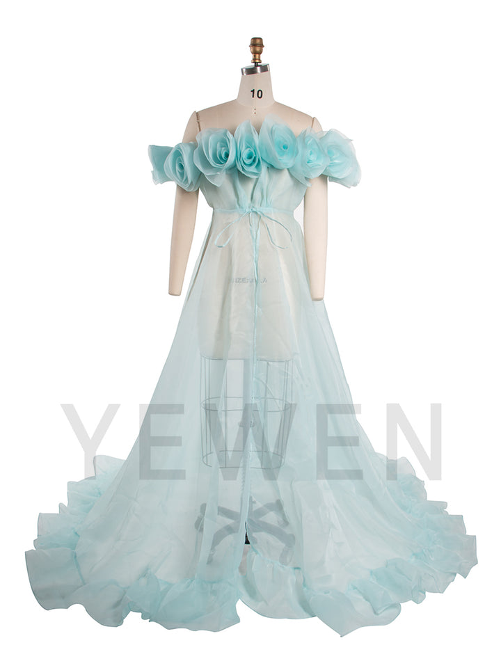 Maternity Dress for Photo Shoot 3D Flower See Through Maternity Gown Organza Sheer Pregnancy Dress for Baby Shower YW250023