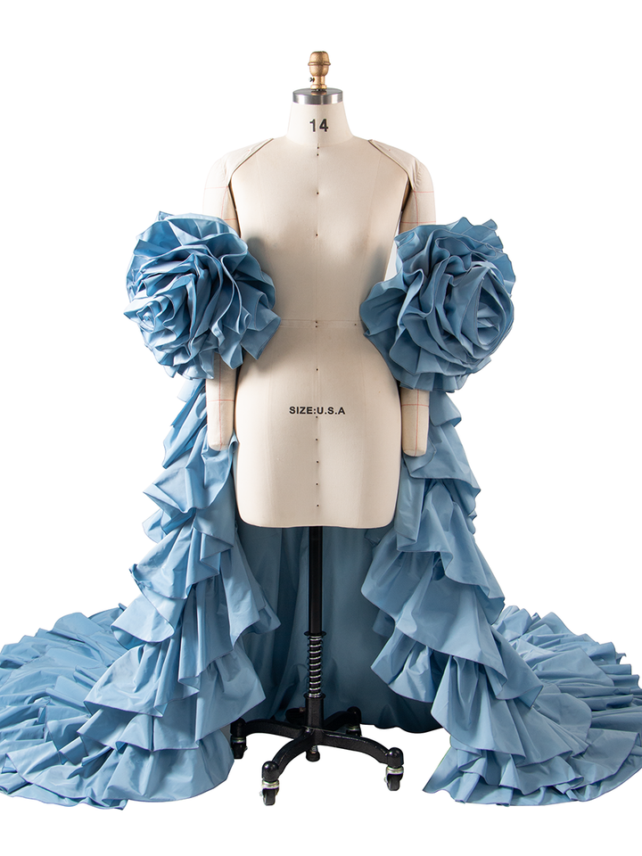 Blue Layer Ruffles Cape Maternity Women Jacket for Photoshoot YW250095