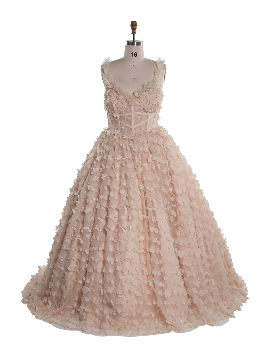 3D Flower Pink Flower Colord Wedding Dress Long Formal Dress Photo Shoot Dress YW221103