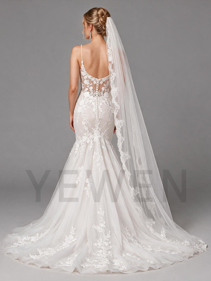 Ivory Sweetheart Floral Mermaid Lace Wedding Dress (without Veil)