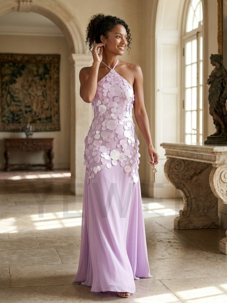 Halter Sequin Evening Dress with Flowy Long Skirt YD261003
