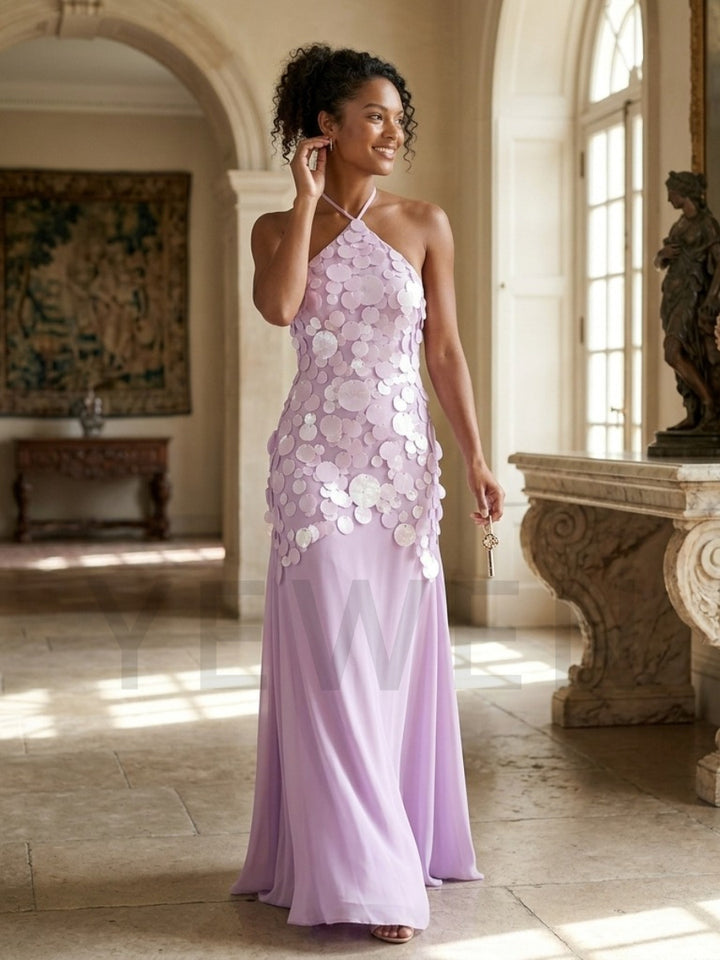 Halter Sequin Evening Dress with Flowy Long Skirt YD261003