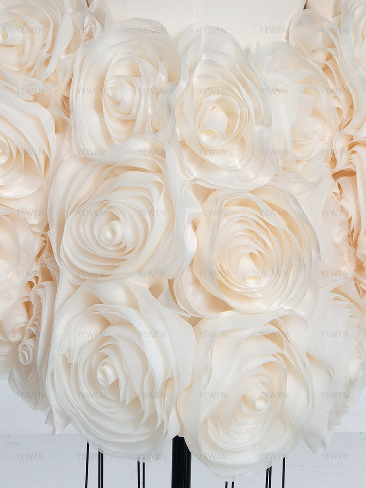 Bridal Organza Cape with Handmade Flowers Romantic Photography Cape YW260263-1