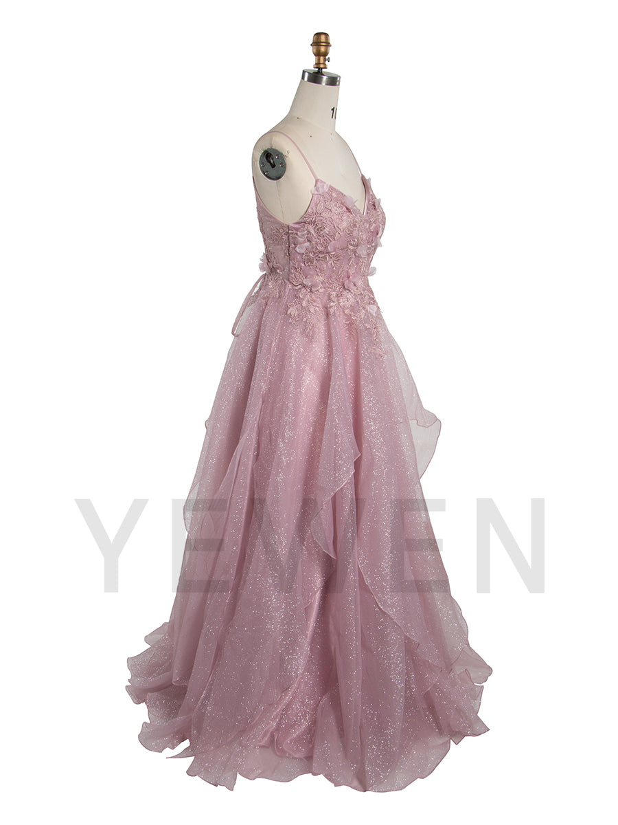 Elegant Prom Dress Floor-Length Sparkle Fabric Evening Party Dress B002