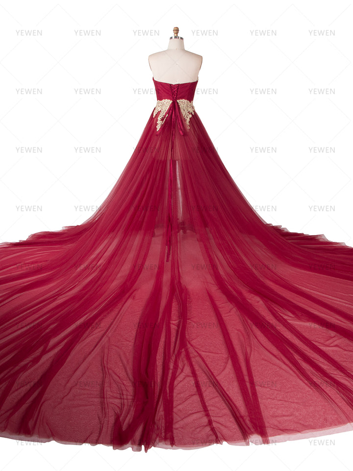 Elegantes Umstandskleid für Fotoshootings, trägerloses, rückenfreies, geschlitztes Tüll-Hochzeitsabend-Maxikleid 