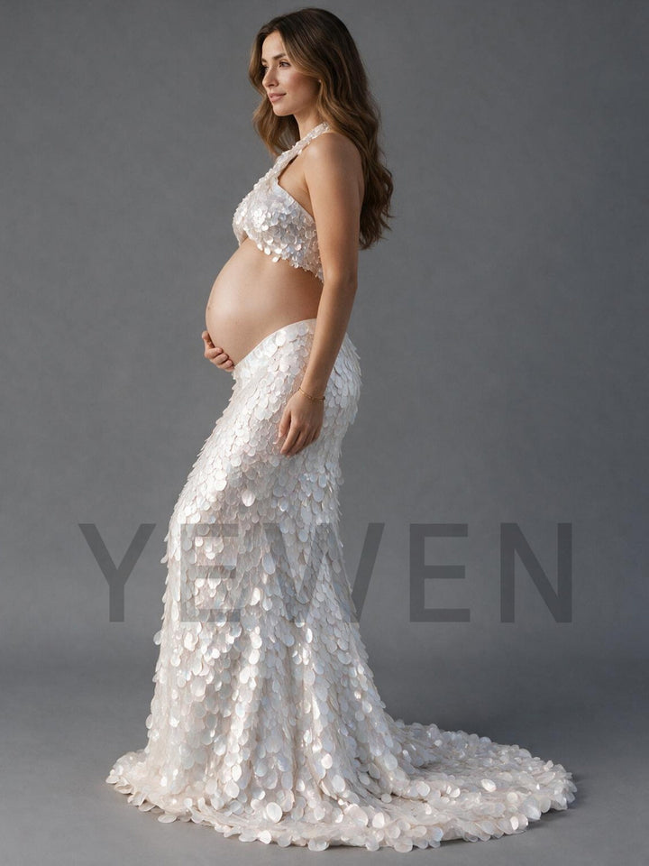 Two-Piece Sequin Criss-Cross Maternity Gown for Photoshoot YW26100610