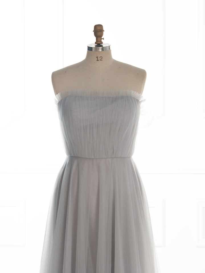 Grey Tulle Dress for Photoshoot Floor Length Ruffles Maxi Dress YW260267