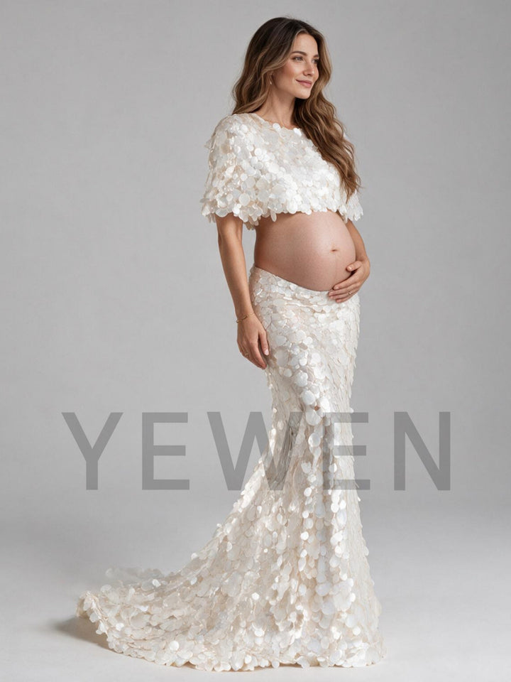 Two-piece Sequin Crop Top Maternity Gown for Photoshoot YW2610069