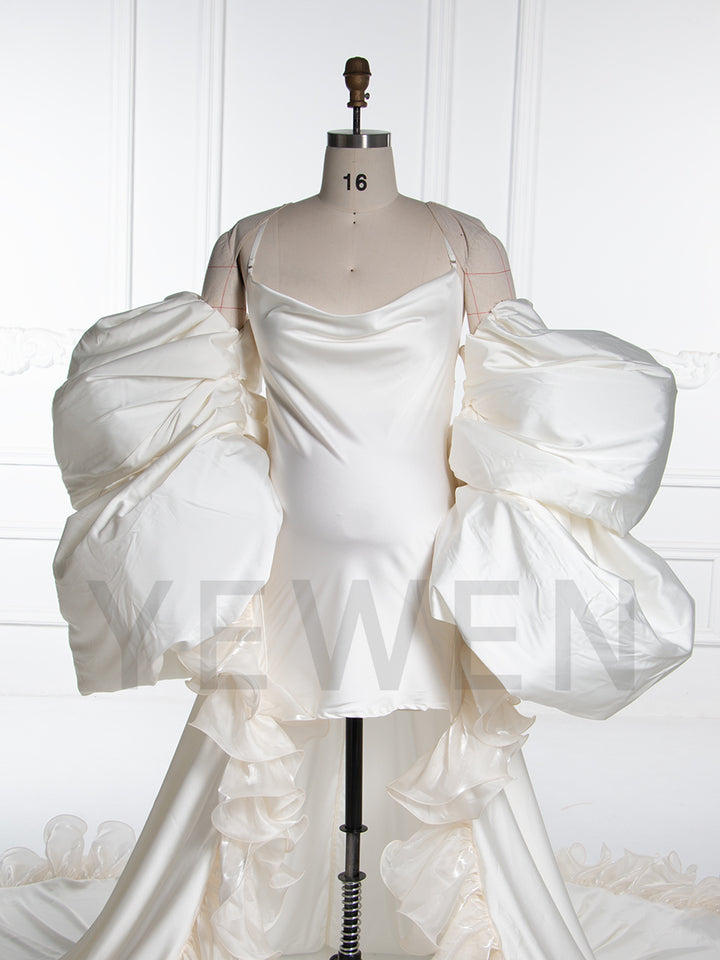 Satin Puffy Sleeves Maternity Photoshoot Dress Ruffle Pregnancy Photography Outfit YW250063