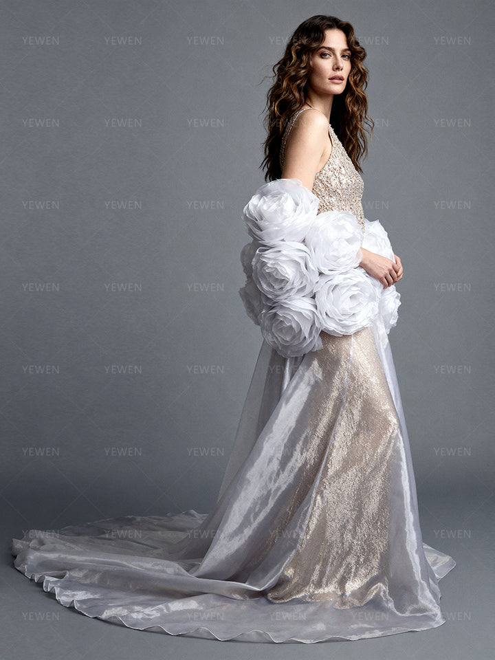 White Organza Cape Detachable Wedding Cape Romantic Lightweight Bridal Accessory