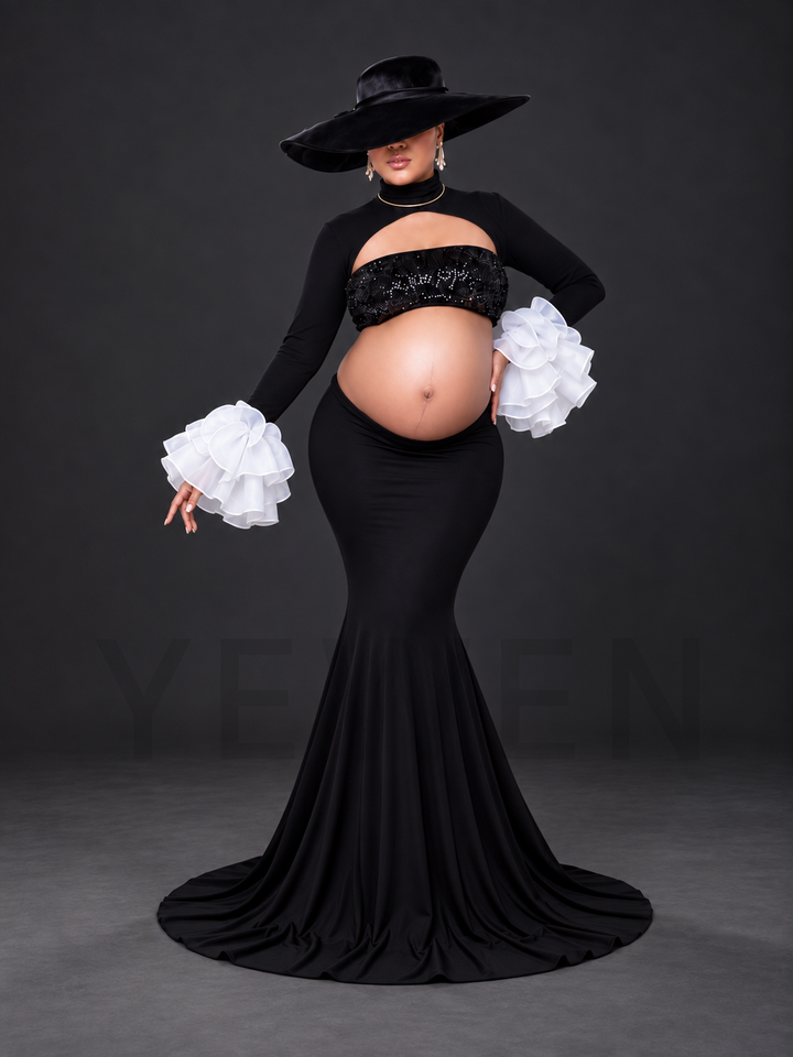 Two-Piece Ruffle Cuff Mermaid Maternity Photoshoot Gown HA260915