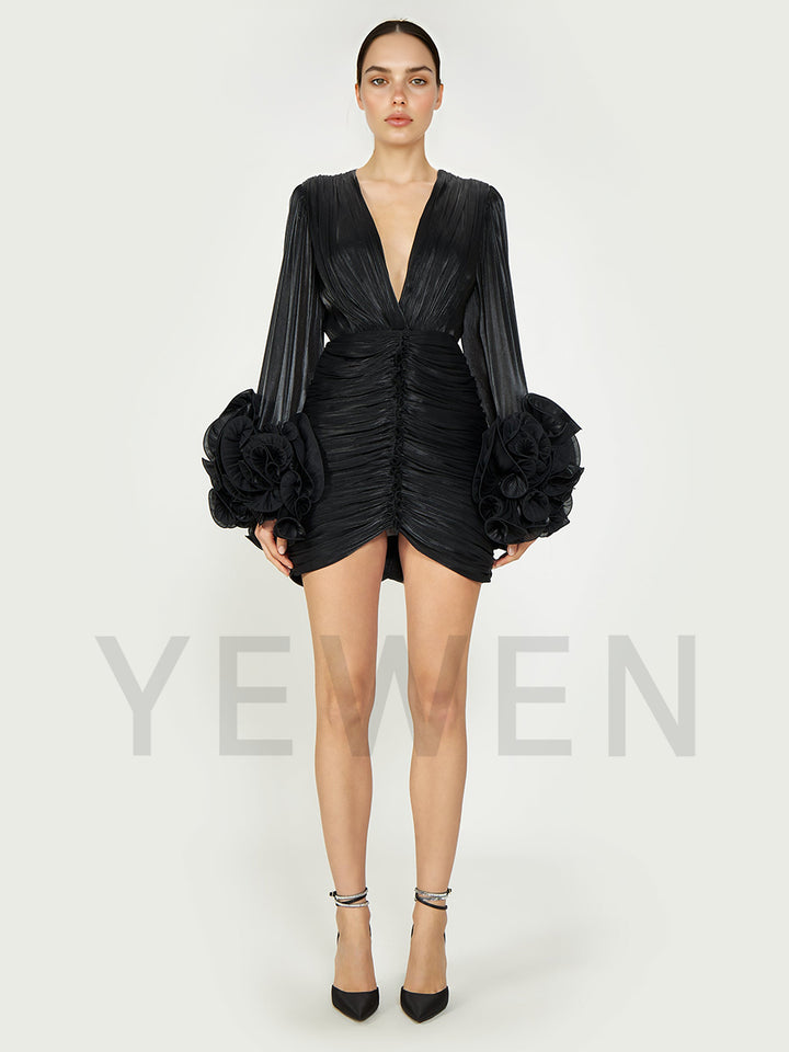 Teal Blue Short Prom Party Dress Fold Mini Dress Slim Night Party Gown