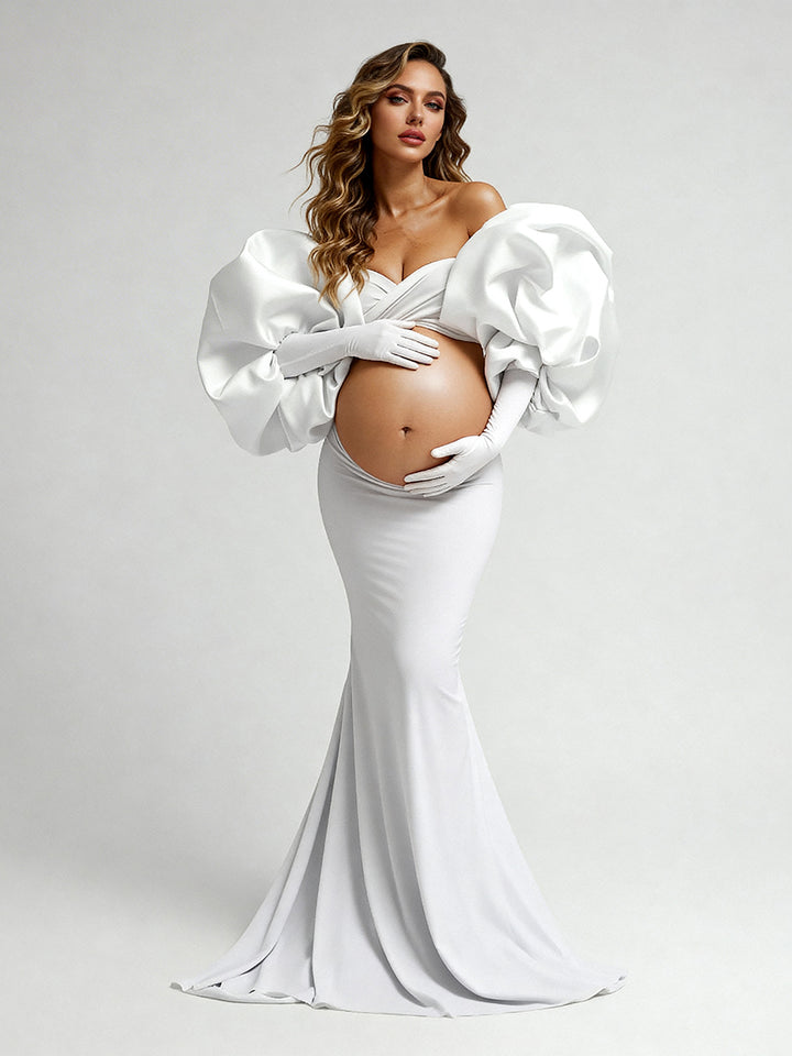 White Maternity Dresses Photoshoot Pregnancy Dress Sets Baby Shower Outfit