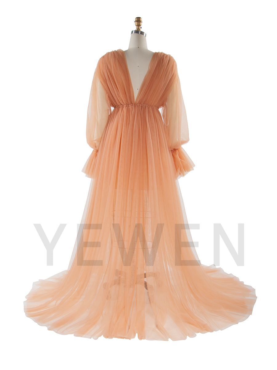 Long Sleeve Soft Tulle Sheer Maternity Dress Photo Shoot Dresses YW250069