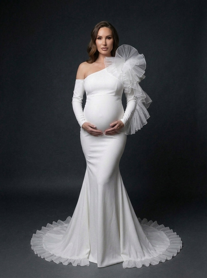 Long Sleeve One-Shoulder Mermaid Maternity Photoshoot Gown YD261017