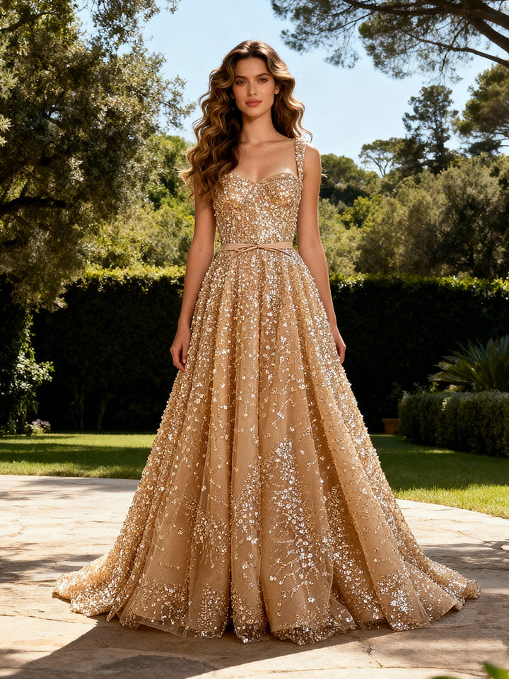 Exquisite Tulle Beads Evening Dress Floor Length Party Dress