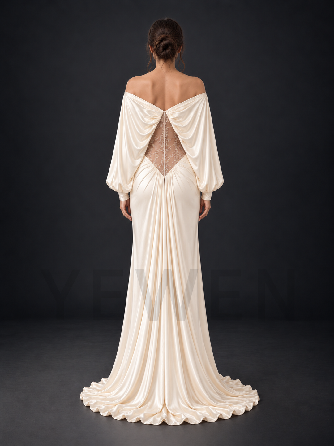 Off-Shoulder Sheer Lace Belly Maternity Photoshoot Gown HY269006