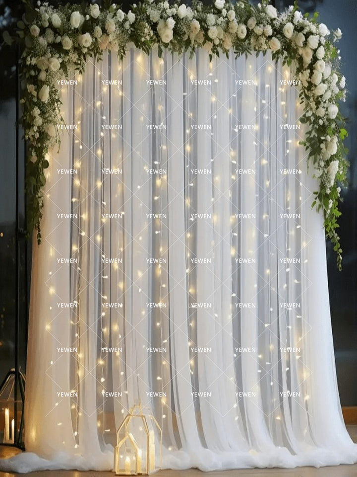 Mesh Outdoor Wedding Gauze Mantle with Light String for Photography Background and Scene Arrangement Backdrops YW2603112D