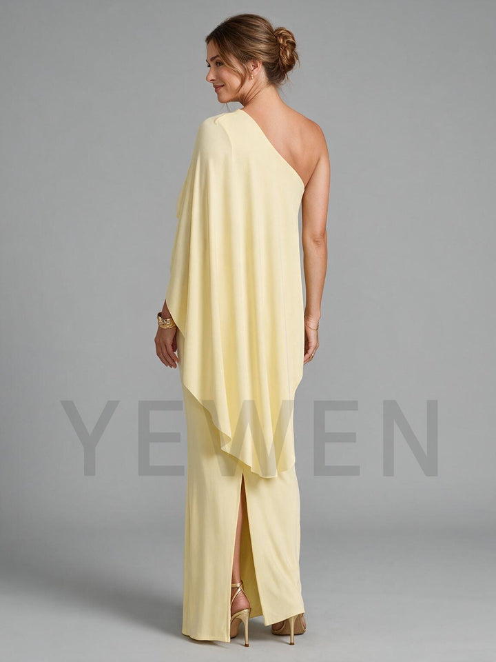 One-Shoulder Cape Sleeve Maternity Dress for Baby Shower YM261003