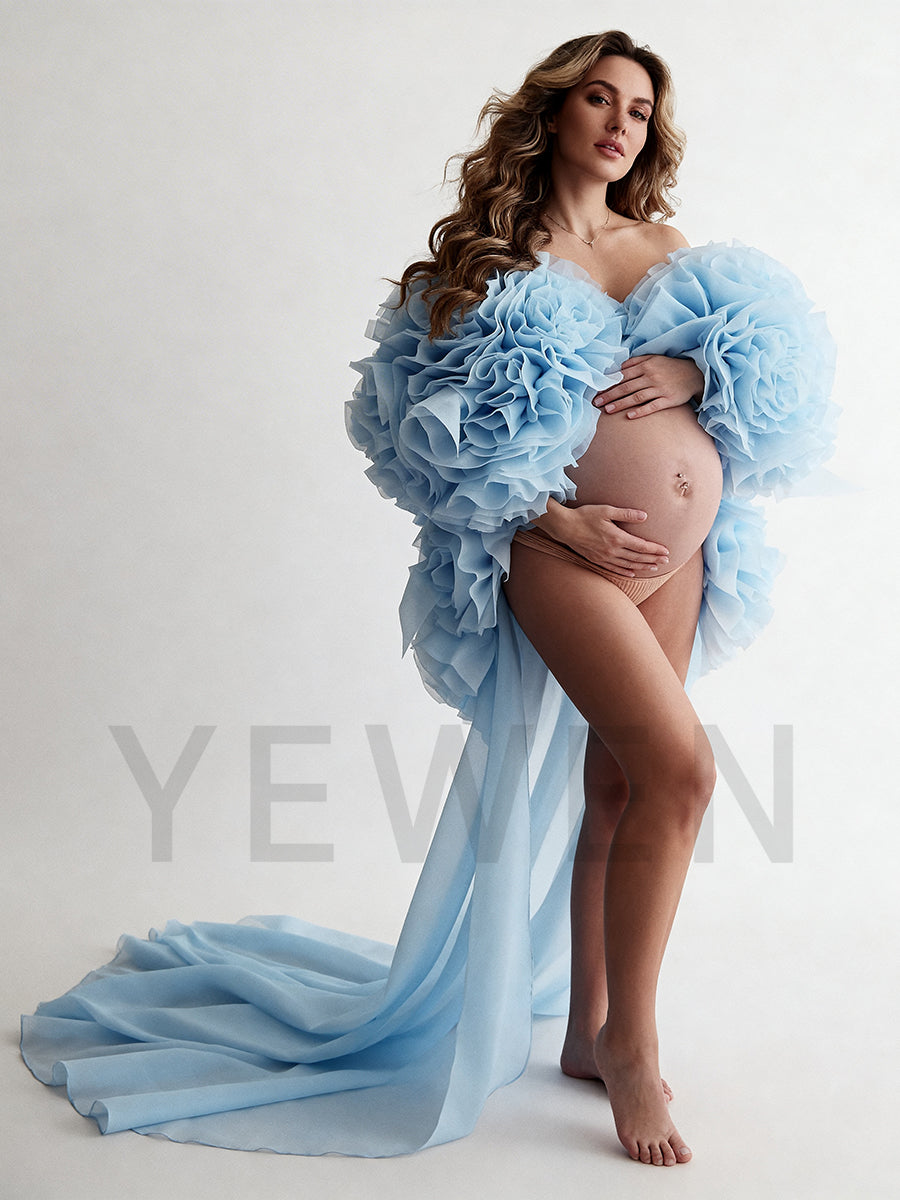 Hand 3D Floral Cape with Detachable Train Bridal Coat Wedding Shawl Maternity Photoshoot Cape with Train