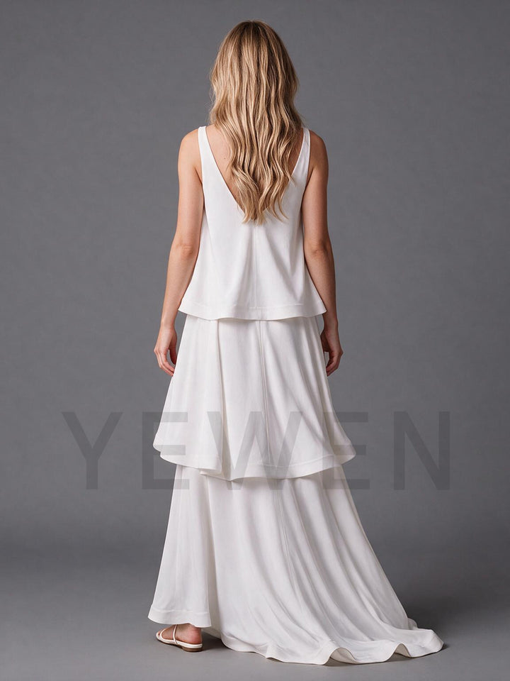 Ivory Boho Spaghetti Straps Ruffle Layers Wedding Dress