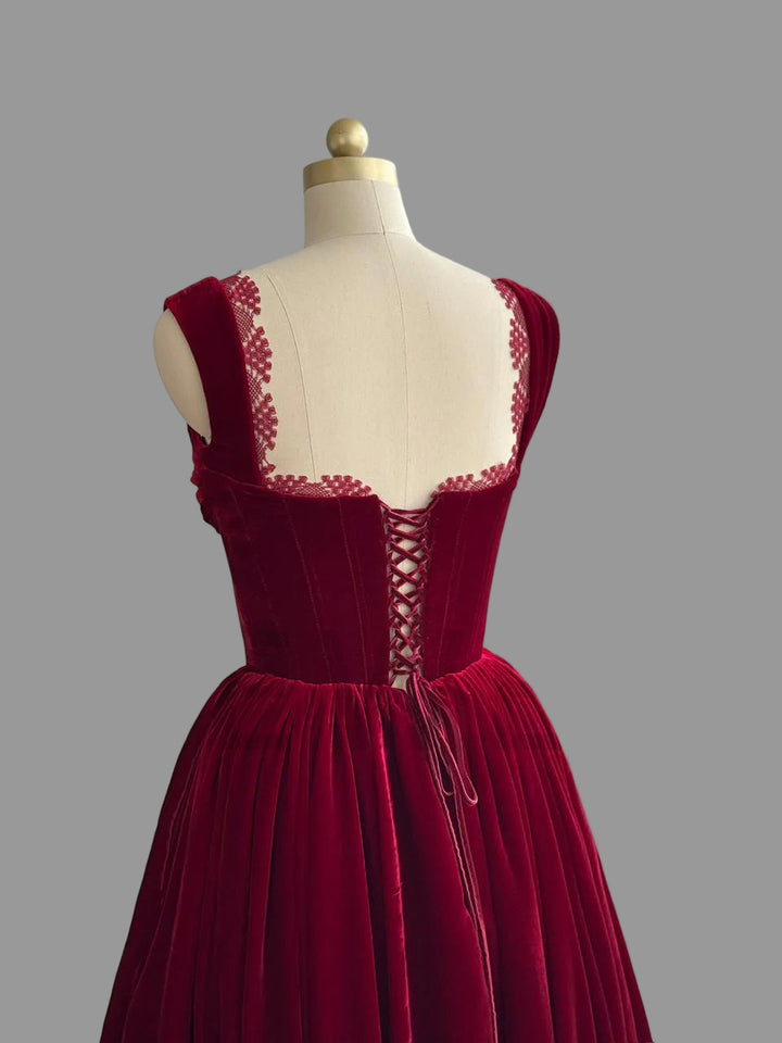 Burgundy Velvet Evening Dress for Women Formal Dress Birthday Dress